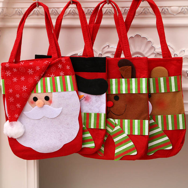 christmas fesival gift bag four types santa snowman elk bear red background red handle holiday present bag 27*21cm rectangle shape light