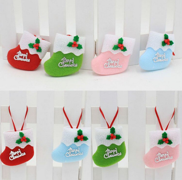 new Christmas decorations DIY Party Christmas Thicker cloth art Christmas small socks ornaments high quality Party Supplie 4 color wholesale