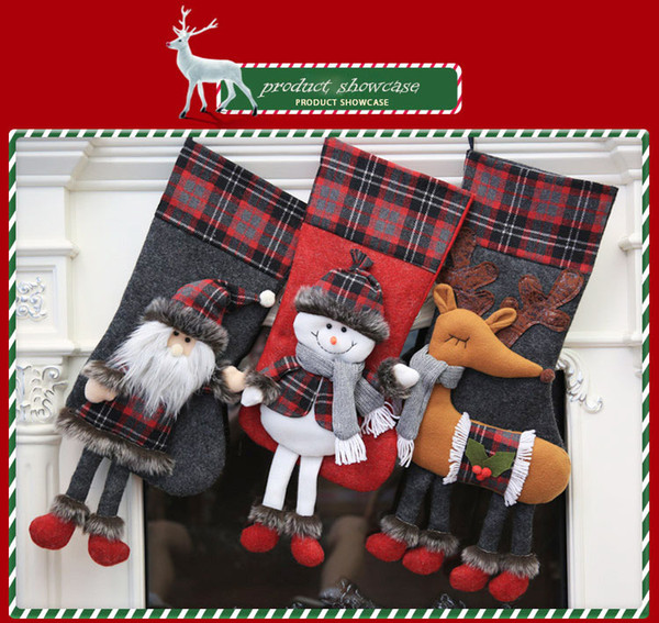 2018 Christmas big socks candy bag cartoon Santa Claus snowman for kids gift bag cloth art Christmas decorations DIY high quality wholesale