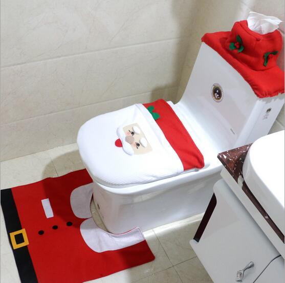 Three-piece set Bathroom decoration closestool pad toilet mat Christmas decorations