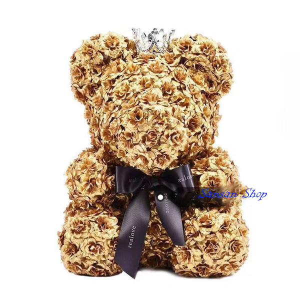 Golden/Silver Silk Rose Bear Flower Teddy Bear Everlasting Rose 40cm Silk Flower Gift Textiled Teddy Doll Home Docoration Bear Lovely Gift