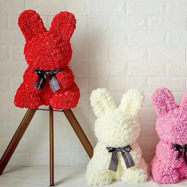 Artificial Flower Rose Rabbit 40cm High Pe for Everlasting Foam Flower Surprise Gift Doll Home Docoration Lovely Toy