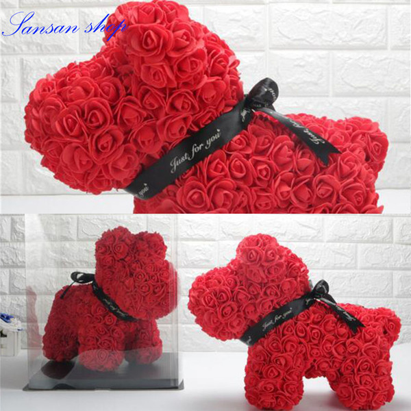 Artificial Flower Rose Dog 40cm High Pe for Everlasting Foam Flower Surprise Gift Doll Home Docoration Lovely Toy