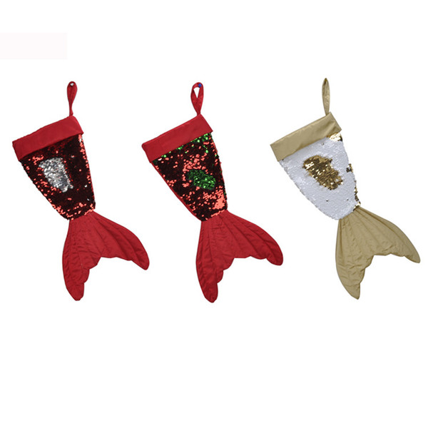 Christmas Stocking Socks Kids Gift Bag New Fish Bling Bling Christmas Hanging Decorations Candy Bag