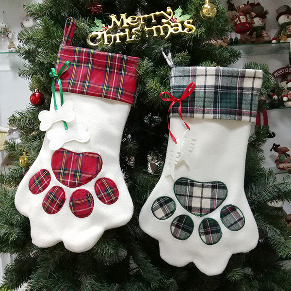 Christmas Stocking Socks Kids Gift Bag New Dog Claws Christmas Hanging Decorations Candy Bag