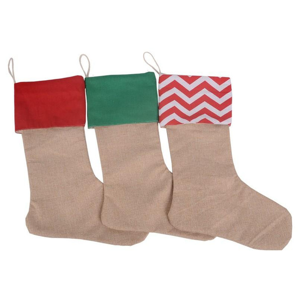 Canvas Christmas stocking gift bags canvas Christmas Xmas stocking Large Size Plain Burlap decorative socks bag 12*18inch high quality