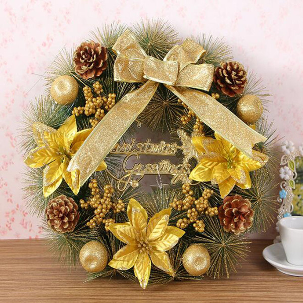 40CM Multi Christmas Wreaths Party Poinsettia Pine Wreath Door Wall Decoration Hanging Pendant Rings Gift Christmas Decorations For Market