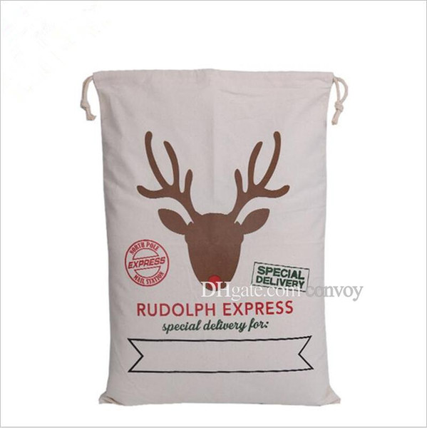 Factory sale Large Canvas Monogrammable Santa Claus Drawstring Bag With Reindeers, Monogramable Christmas Gifts Sack Bags Free DHL CFB04