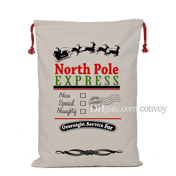 Free DHL White Christmas Gift Packing Bags Large Size Canvas Santa Sack Drawstring Bags Kids Xmas ag With Reindeers Santa Claus Sack CFB13