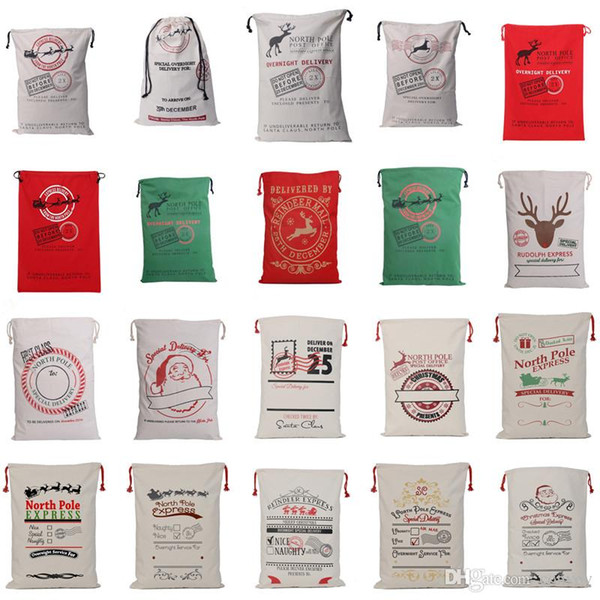 20 Colors Christmas Large Canvas Santa Claus Drawstring Bags With Reindeers Monogramable Xmas Gifts Packing Bags Free DHL Ship CFB08