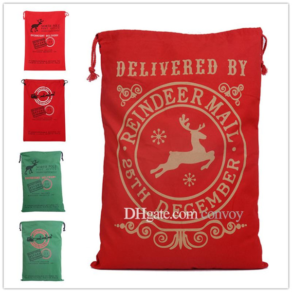 Christmas Large Canvas Monogrammable Santa Claus Drawstring Bag Xmas Green Red Gift Packing Bags Reindeer Gifts Sack Bags Free DHL CFB10