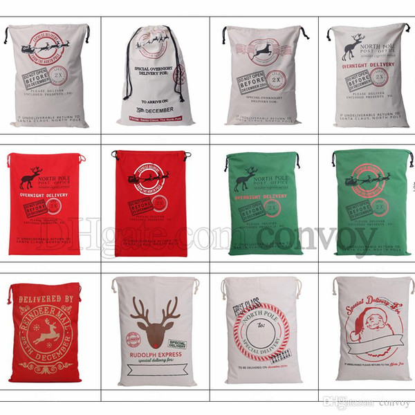 New Christmas Large Canvas Monogrammable Santa Claus Drawstring Bags With Reindeers, Monogramable Xmas Gifts santa sacks Free DHL Ship CFB07