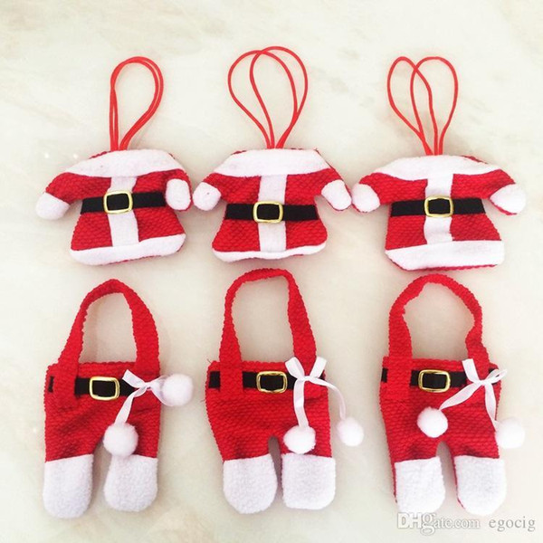 Lovely Christmas Desktop decoration Santa knife and fork set Cutlery set mini Christmas clothes For Merry Christmas gift