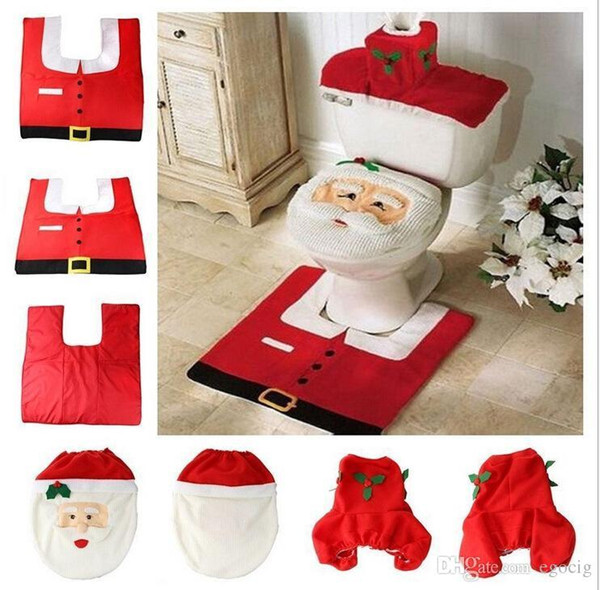 New Happy Santa Toilet Seat Cover & Rug Bathroom Set Christmas Decorations christmas gift Free DHL FedEx