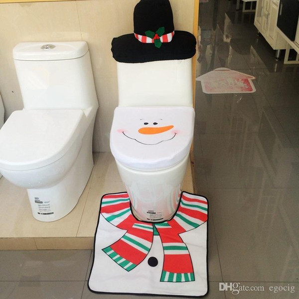 2016 New Christmas snowman Toilet Seat Cover & Rug Bathroom Set Christmas Decorations christmas gift Free DHL FedEx