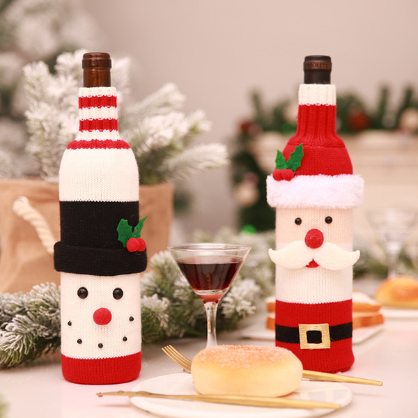 Hot Creative Christmas Decoration knitted Wool Red Wine Bottle Bag Christmas Bar Restaurant wine Bottle Set With Top Quality