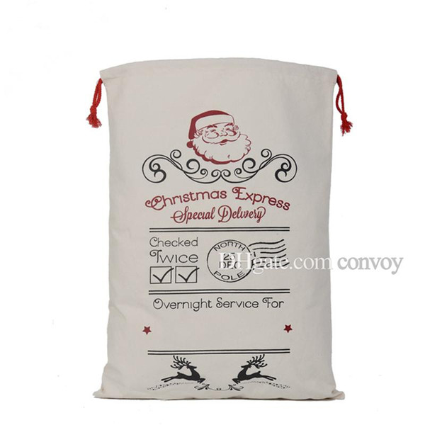 Christmas White Gift Bags 50*70cm Canvas Santa Sack Drawstring Bags Kids Xmas Gift Packing Bag With Reindeers Santa Claus Sack CFB12