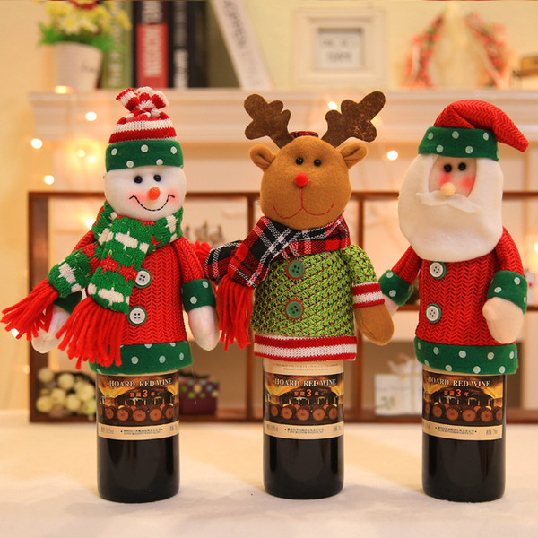 Christmas Santa Claus Snowman Doll Red Wine Bottle Covers Christmas Gifts Home Xmas Party Decor Decoration Supplies