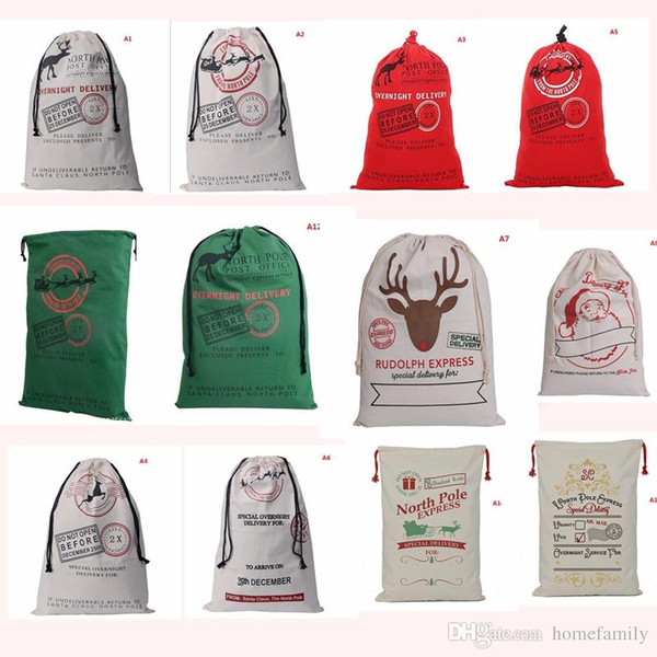 DHL Shipping Large Canvas Monogrammable Santa Claus Drawstring Bag With Reindeers Monogramable Christmas Gifts Sock Bags