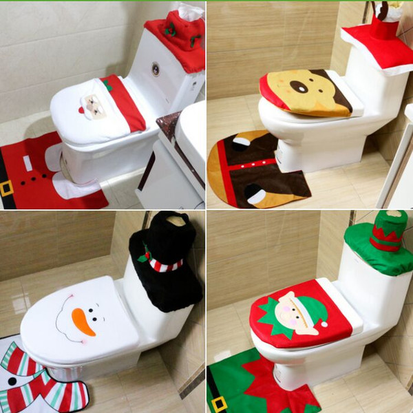 HOT Santa Toilet Seat Cover Rug Bathroom Set Christmas Decoration Party Decoration 4 Types for Christmas Gift