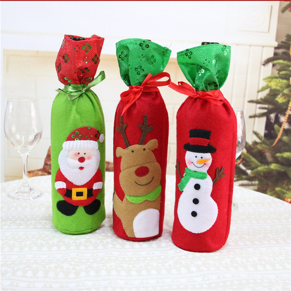 6 pcs/lot Christmas Wine Bottle Cover For Xmas Decoration ChristmasJ ewelry For Home Snowman Bottle Cover For Xmas Table