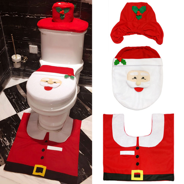 3pcs/set Christmas Decoration New Fancy Santa Claus Bathroom Set Toliet Seat Cover,Rug Portable Tank Lid and Tissue Box Natal Navidad