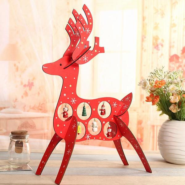 1Pcs Christmas Ornaments Red Deer DIY Cutout Wooden Crafts Christmas Decorations New Year Home Party Supplies New Joyous Decor