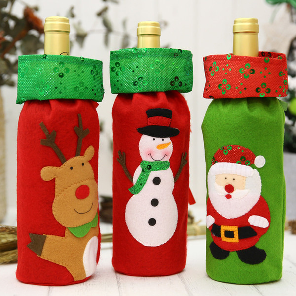 Christmas Decoration Santa Snowman Deer Wine Bottle Bags Gifts Champagne Sequins Holder Xmas Home Dinner Party Hotel Table Decor