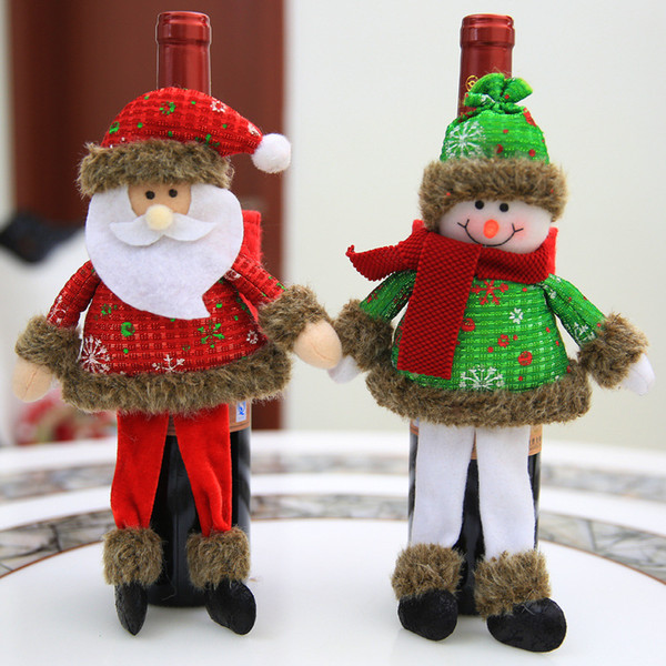 2pcs/set Christmas Decorations Wine Bottle Clothes Santa Claus Snowman Bottle Cover for New Year Xmas Home Dinner Party Decor