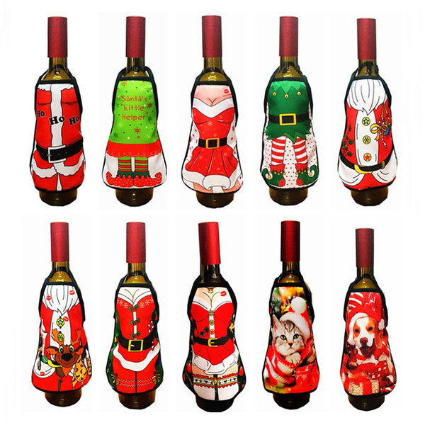 10 Pcs/lot Christmas Decoration Wine Bottle Bags Champagne Cover Wrap Xmas Dinner Party Table Decors Sexy Cute Bottle Dress Cover