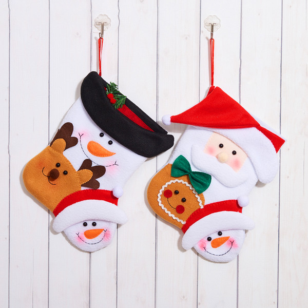 Santa Claus Snowman Stereoscopic Plush Christmas Stockings Pendant Xmas Decoration Gift Bags 20*23CM Gingerbread Socks Ornaments