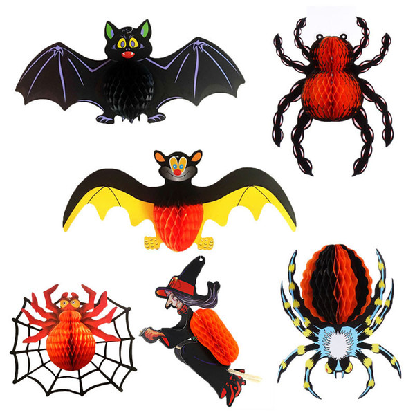 3 Pcs/lot Christmas Party Paperboard Spider Witch Bat Hanging Ornaments Halloween Party Bar Decals Scary Halloween Decoration