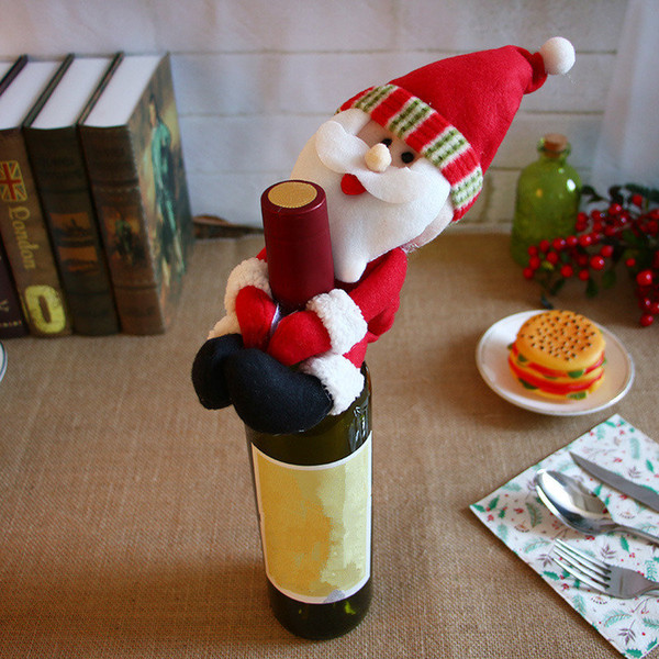 Santa Claus Snowman Dolly For Red Wine Bottle Ornaments Festival Party Home Decor Christmas Decor 3 pcs/lot Xmas Table Decor Set