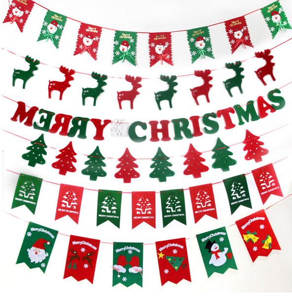 2018 ins hot sale Christmas decorations Non-woven Christmas flag Creative Festival scenes Christmas pull flowers flag shop window decoration