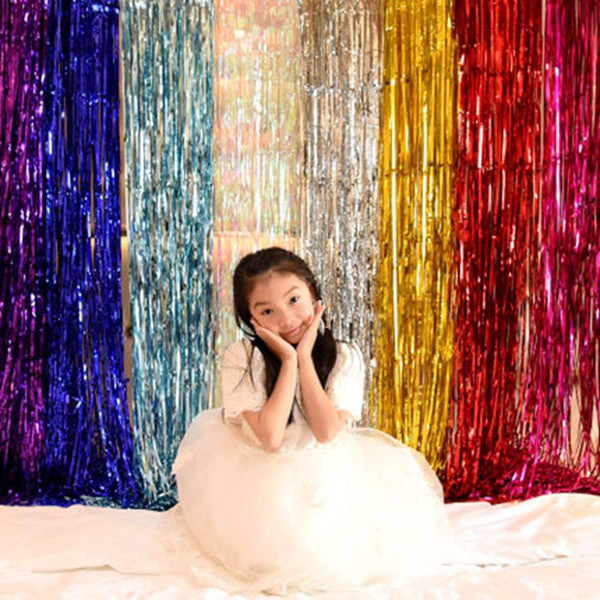 1*2M Gold Foil Fringe Curtain Door Curtains Tinsel Shining Party Photo Backdrop Wedding Birthday Marriage Gathering Decoration