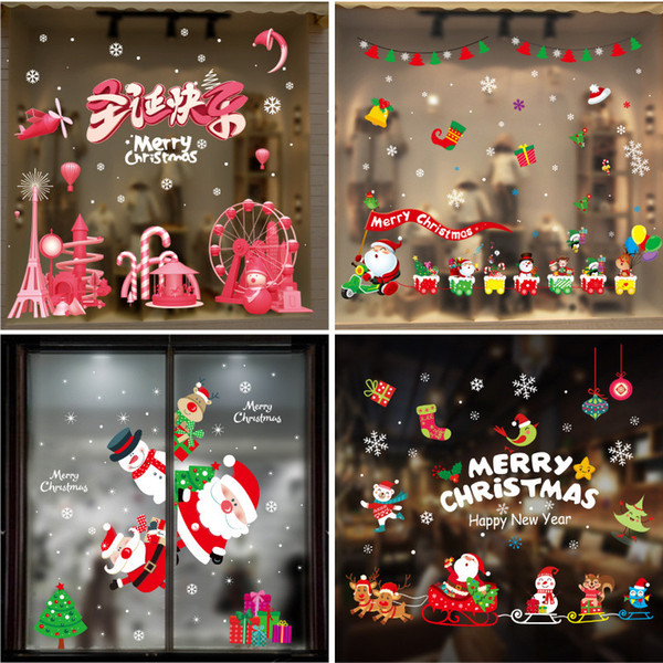 70*50CM LINMAN Hot style popular electrostatic membrane wall stickers white Christmas wall stick model Free shipping