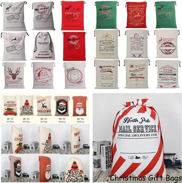 2018 New Christmas bags Large Canvas Monogrammable Santa Claus Drawstring Bag With Reindeers Monogramable Christmas Gifts Sack Bags