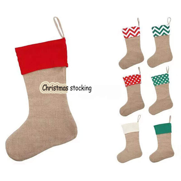 High quality 2019 canvas Christmas stocking gift bags canvas Christmas Xmas stocking Large Size Plain Burlap decorative socks bag