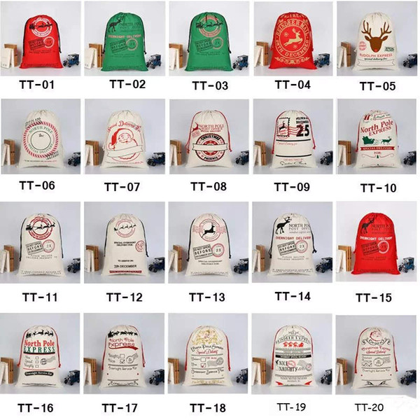 2018 Christmas Gift Bags Large Organic Heavy Canvas Bag Santa Sack Drawstring Bag With Reindeers Santa Claus Sack Bags for kids