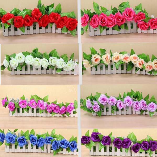 245cm 9 pieces Fake Rose Vine Flowers Plants Artificial hanging garland flowers Home Wedding Party Garden Craft Art Decor Decorative Flowers