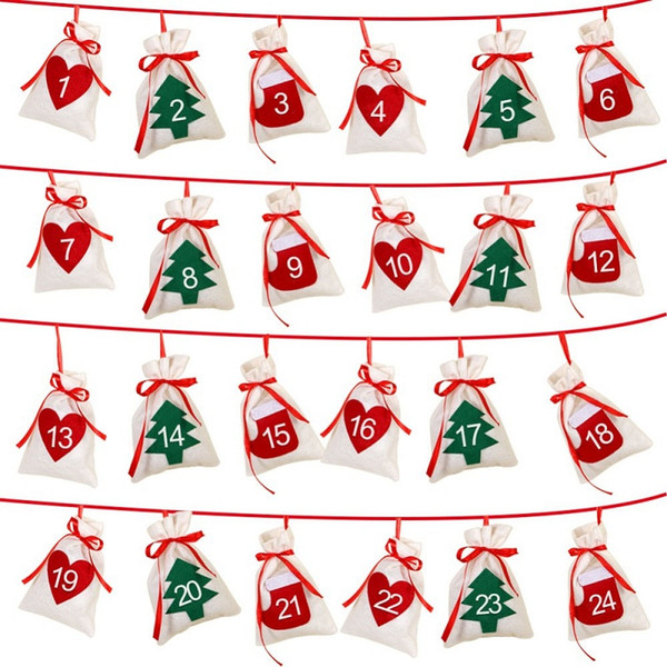 24 days DIY Hanging Felt Christmas Countdown Advent Calendars Calendar Garland Gift Bags for Christmas Decorations