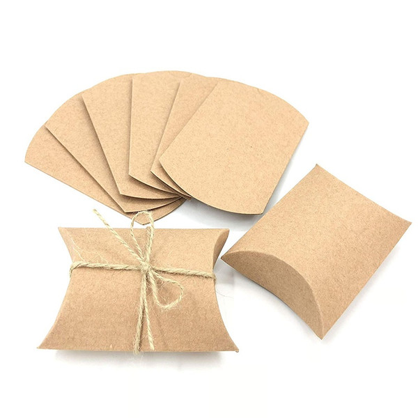 Kraft Paper Pillow Box Candy Box Small Gift Boxes Vintage Wedding Bridal Shower Baby Shower Birthday Party Favor Boxes