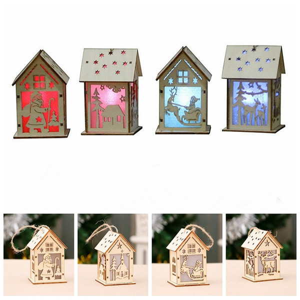 Light up Wooden Christmas Decorations elk sled Ornaments christmas chalet light Santa Wooden House pendant Craft Xmas Tree Decor