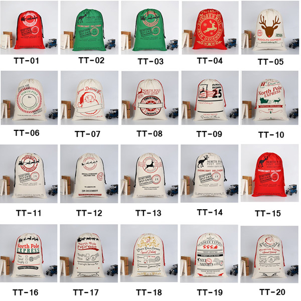 2019 Christmas Gift Bags Large Organic Heavy Canvas Bag Santa Sack Drawstring Bag With Reindeers Santa Claus Sack Bags for kids