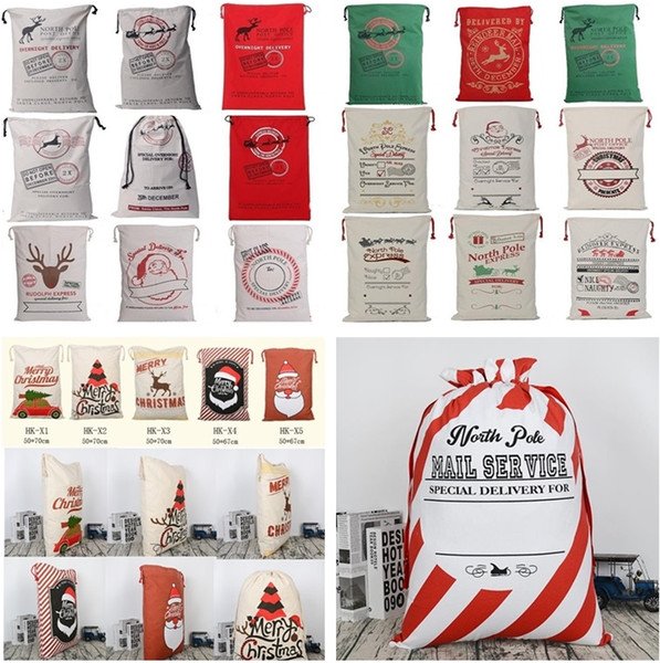 2018 New Christmas bags Large Canvas Monogrammable Santa Claus Drawstring Bag With Reindeers Monogramable Christmas Gifts Sack Bags