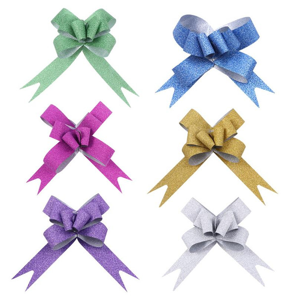 100pcs Glitter Pull Bows Gift Knot Ribbons String Bows for Gift Wrapping Flower Basket Wedding Car Decoration (Assorted Colors)