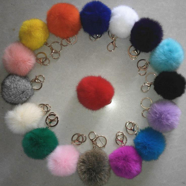 Luxury 8CM genuine rabbit fur ball plush key chain for Christmas tree ornament filler bag car key ring Bag Pendant car keychain party gift