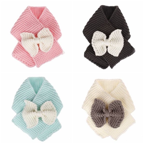 4colors Winter Kids Knitted Scarf Fashion Wool Warm Neck Scarves for Girls Winter knitted Bow Ring Scarves Christmas Decorations GGA944