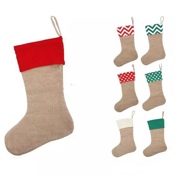 12*18inch 2018 New high quality canvas Christmas stocking gift bags Xmas stocking Christmas decorative socks bags