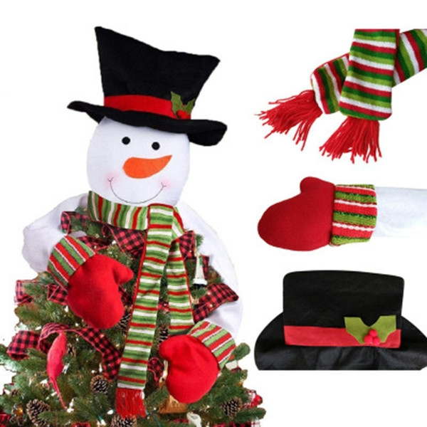 1 Set Christmas Tree Snowman Top Decoration Non-Woven Warm Embracing Tree Shaped Ornament for Christmas New Year Decor